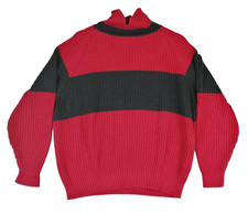 Calvin Klein Knit Jumper Men's UK Size XL Red Black Ribbed Turtle Neck Sweater