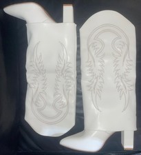 LADIES SIZE UK 7 WHITE KNEE HIGH COWBOY BOOTS 3.5 INCH HEEL NEVER WORN