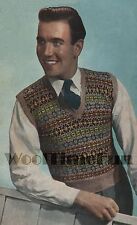 Vintage Knitting Pattern Mens Fair Isle Tank Top/Pullover/Slipover 38-42" Chest.