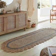 Rug Oval Runner jute latest scallop design rustic look carpet for living room