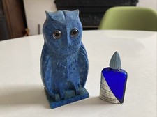 Vintage Art Deco Bakelite 1930's Bourjois Blue Owl Perfume Bottle Holder +bottle