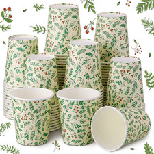 100 Pieces 9 Oz Christmas Paper Cups Christmas Holly Cups Disposable Paper Coffe