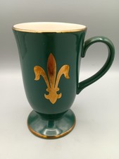 Hornsea Pottery Fleur de Lys Green & Gold footed ceramic mug made in England 