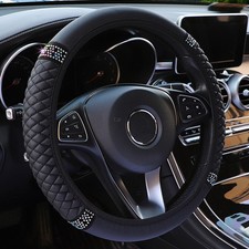Car Black PU Leather Diamond Steering Wheel Cover Accessories For 15''/38cm