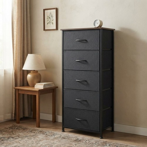 Black drawer tall dresser - black,
