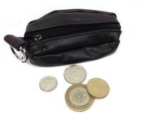 UNISEX MENS LADIES SOFT BLACK LEATHER COIN POUCH PURSE ZIPPER WALLET- UK STOCK