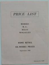 Nuffield Price List Sept 1958