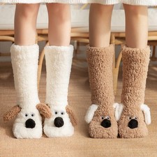 3D Dog Thicken Fleece Lined Socks Women Girls Winter Warm Cozy Slipper Socks