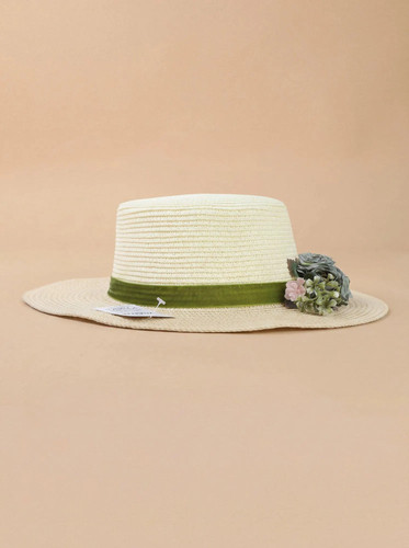 Womens straw boater hat - straw,
