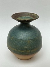 JOHN BEDDING CORNWALL Studio Pottery Vase 6.25” Stoneware blue brown, EX-LEACH