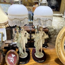 Vintage Retro Juliana Collection Lady Lamps with Tassel Glass Shades Peacock VGC