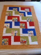 Handmade Patchwork Cotton Quilt Scenes of Children at Play Small Throw Blanket