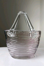 Vintage Laguna Glass Handbag Vase Purple Stripped *Chipped