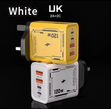 4-Port Phone Charger Plug UK Fast USB Quick Charge Type C PD 120W iPhone Samsung