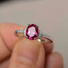2 Ct Oval Cut Pink Sapphire Diamond Solitaire Wedding Ring 14K White Gold Over