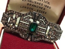 Vintage Art Deco Style Green Crystal Cocktail Brooch Silver Tone