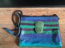 Etui Leather shoulder bag, with chain strap.  Blue and Green leather