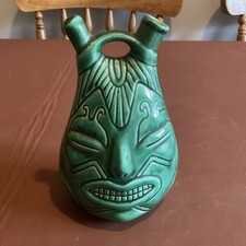Vintage JORONGO TEQUILA Empty Decanter bottle  ~ Green Glazed Pottery inca 
