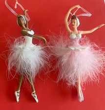 Pair Of Ballerina Hanging Christmas Tree Decorations 6.5” Holiday Tree  Fairies