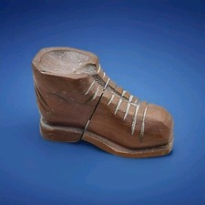 Antique Carved Wood Boot Needles Case Sewing Etui