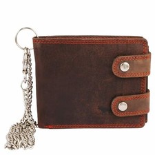 Morucha RFID Blocking Mens Distressed Real Leather Biker Wallet with Chain M-100
