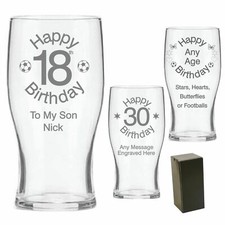 Engraved Pint Beer Glass 16th 18th 21st 30th Birthday Gift - Personalised - GB