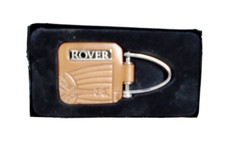 ROVER OE VIKING SHIP EMBLEM, QUALITY LEATHER KEY RING IN BROWN SOFT BLACK CASE.