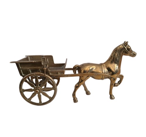 Vintage brass horse cart - brass,