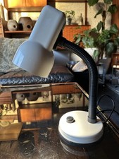 Vintage 1980s Small Gooseneck Desk Lamp In Black And White - Perforated Details