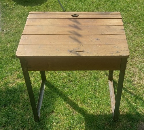 Vintage wooden school desk - school,