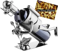 Metal Wine Bottle Holder Deep Sea Diver w. Camera Rack Table Top + Gift Card