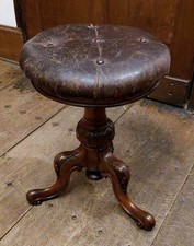 Antique Victorian Walnut Button Back Leather Revolving Height Piano Stool