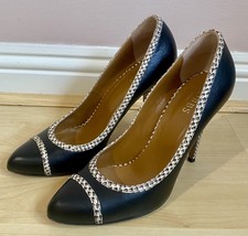 New Hobbs London Size 5 38 Croft Contrast Court Shoes High Heels Leather Black 