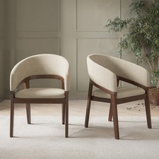 Set of 2 Walnut and Beige Upholstered Curved Dining Chairs - Owen OWE001