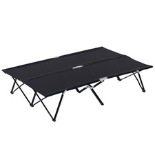Outsunny Double Camping Folding Cot Outdoor Portable Sleeping Bed, Black