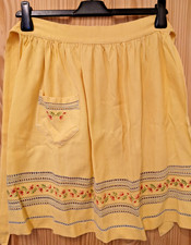 Vintage Linen Apron . Bright yellow Floral Half apron.Cross stitch Embroidery.