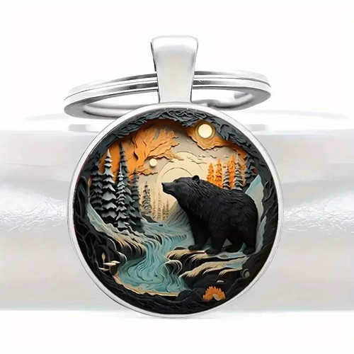 Majestic bear forest keychain - bear,