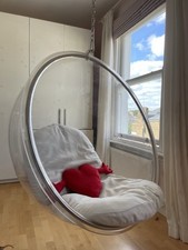 Retro Hanging Bubble Chair with White Cushions