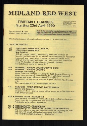 Midland red timetable changes - timetable,