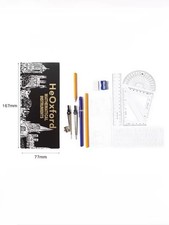 Oxford 14  Piece Maths Set with Storage Tin Geometry Drawing Compass Ruler