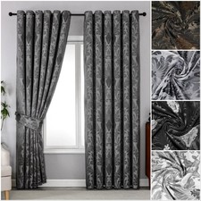 Luxury Jacquard Curtains Fully Lined Eyelet Ring Top Ready Made Curtains UK