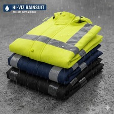 Mens Hi Vis Rain Suit Waterproof Jacket & Trousers Set Reflective Workwear S–5XL