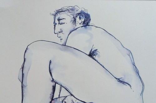 Ink drawing male nude - drawing,
