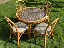 Cane Rattan Round Table Glass