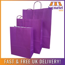 Purple Paper Carrier Bags with Twist Handles, Strong Gift Bags, Party, Takeaway