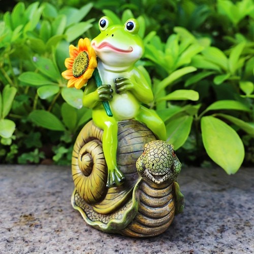 Frog riding snail - snail, garden
