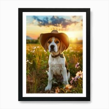 Beagle Cowboy Art Print Framed