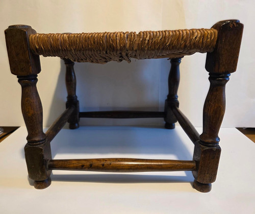 Vintage rush stool wooden - stool,