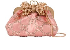 Gucci Moire Bow Clutch Crossbody Shoulder Bag Fabric Pink