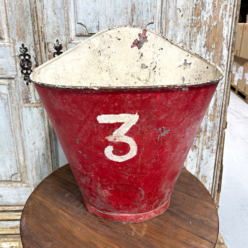 Vintage red metal grape bucket - red,